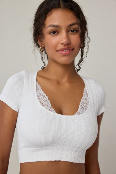 Out From Under Thalia Seamless Knit Lace Trim Crop Tee