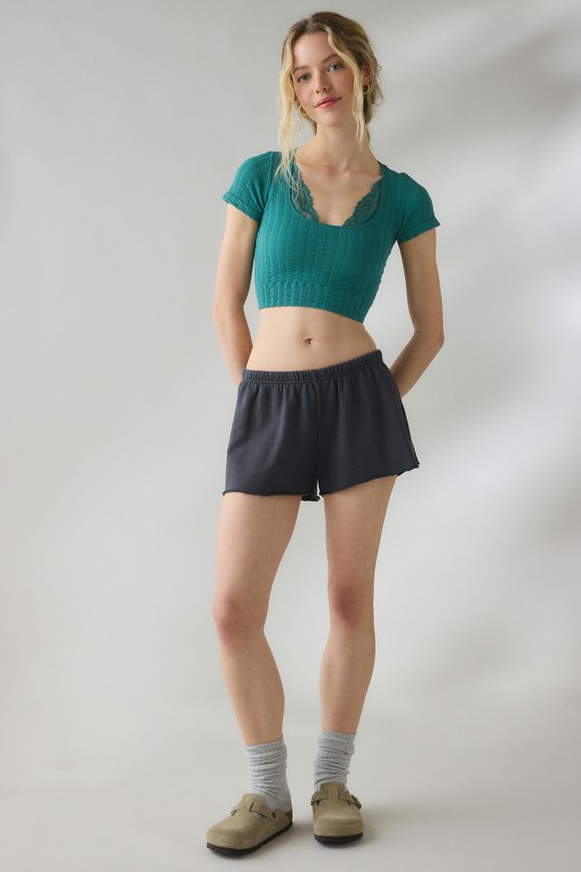 Out From Under Thalia Seamless Knit Lace Trim Crop Tee #3