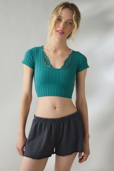 Out From Under Thalia Seamless Knit Lace Trim Crop Tee