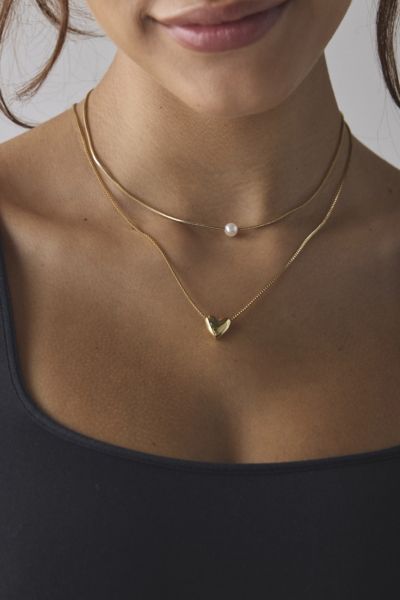 Urban Outfitters Edie Heart Charm Delicate Layering Necklace Set In Gold, Women's At  In Gold