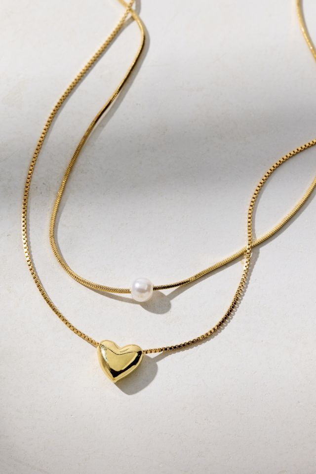 Edie Heart Charm Delicate Layering Necklace Set #1