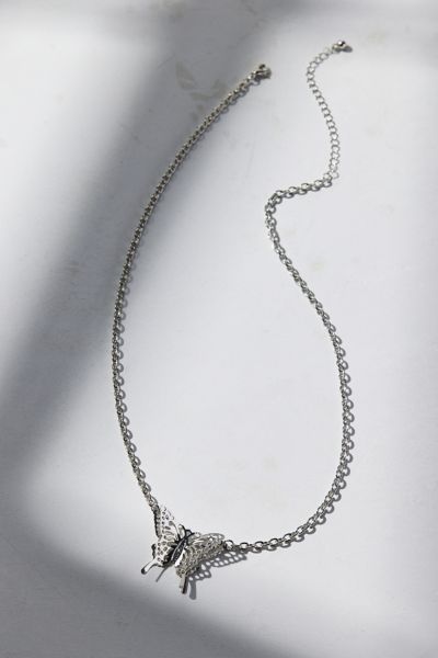 Urban Outfitters Marisol Butterfly Pendant Necklace In Silver, Women's At  In Metallic