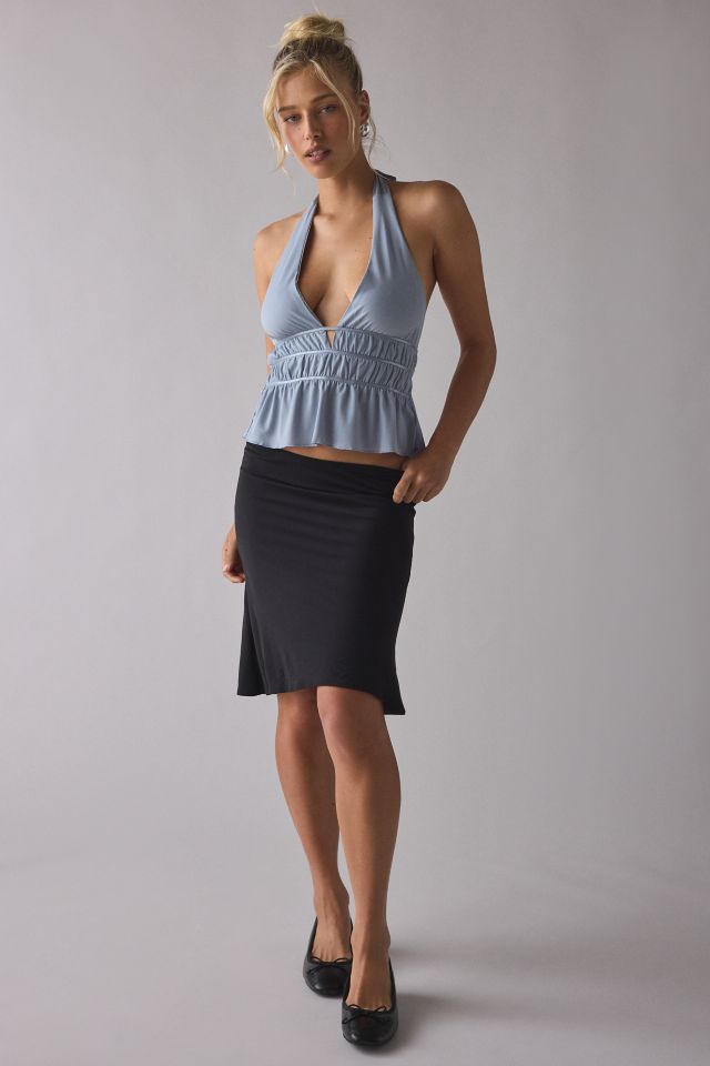 UO Ivy Plunging Ruched Jersey Knit Halter Top #1