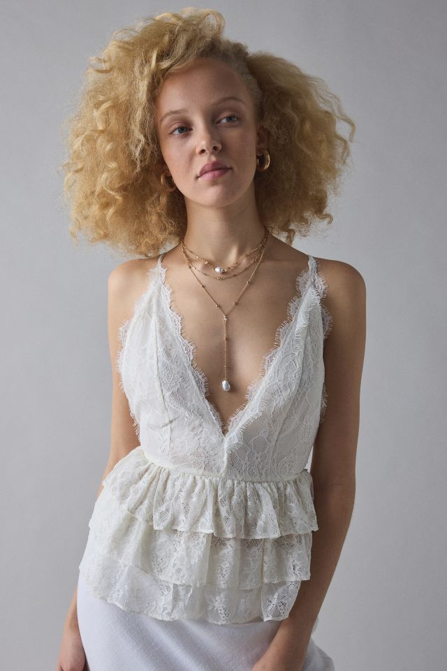 Kimchi Blue Antoinette Plunging Tiered Lace Babydoll Cami #1