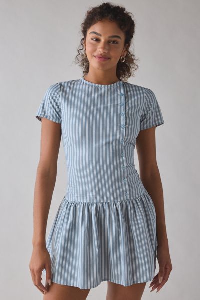 Motel Marilis Asymmetric Button Front Drop Waist Mini Dress