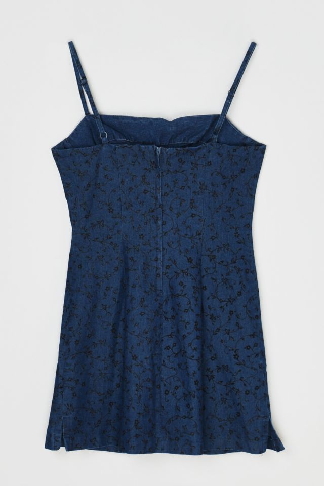 Vintage Y2k Denim & Flocked Velvet Mini Dress #1