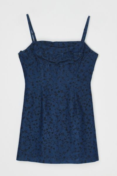Vintage Y2k Denim & Flocked Velvet Mini Dress