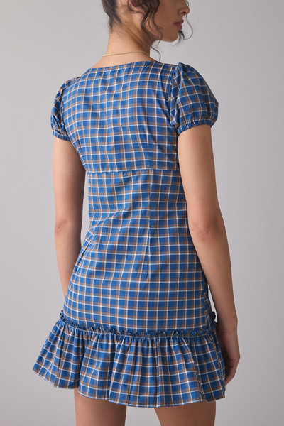 Motel Marika Gingham Puff Sleeve Mini Dress