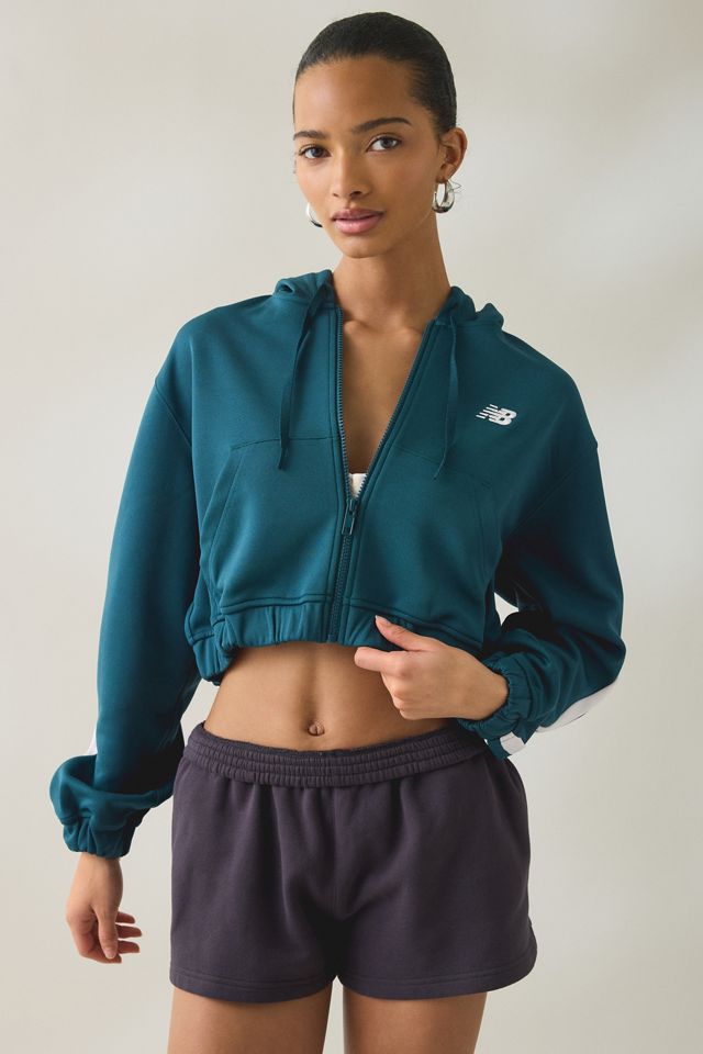 New Balance Interlock Cropped Zip-Up Hoodie Sweatshirt #3