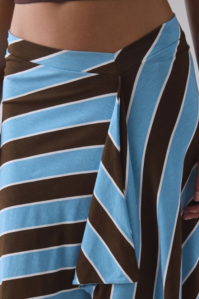 Motel Esmeray Retro Blue Stripe Asymmetric Ruffle Low-Rise Knee Length Skirt #1