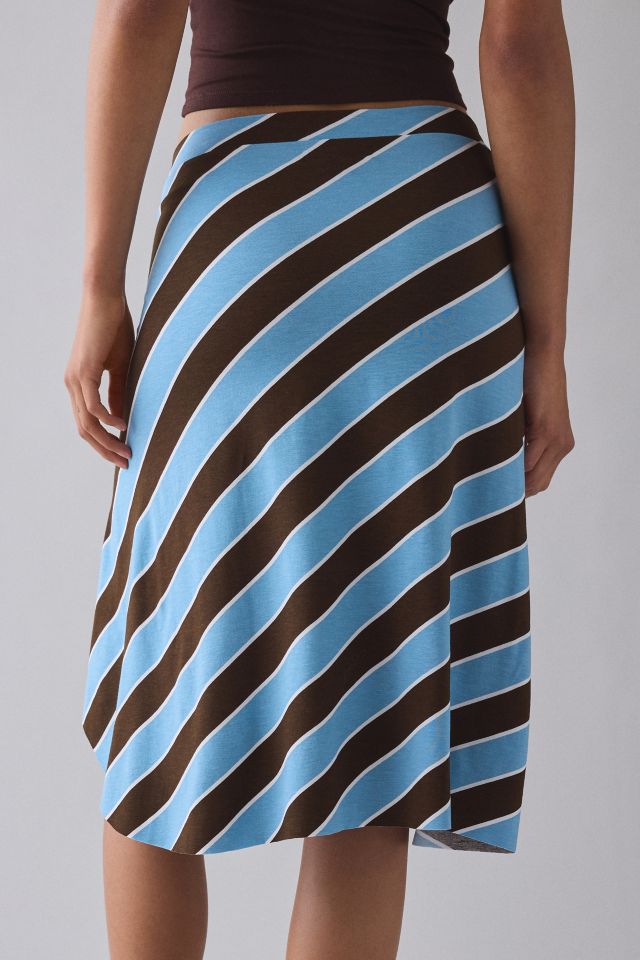 Motel Esmeray Retro Blue Stripe Asymmetric Ruffle Low-Rise Knee Length Skirt #3