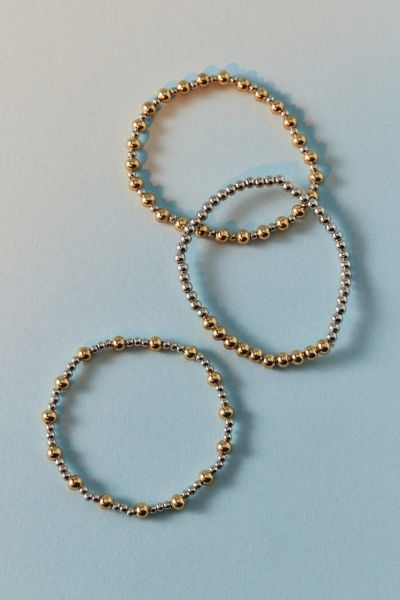 Urban Outfitters Mixed Metal Stretch Beaded Bracelet Set In Silver/gold, Women's At  In Multi