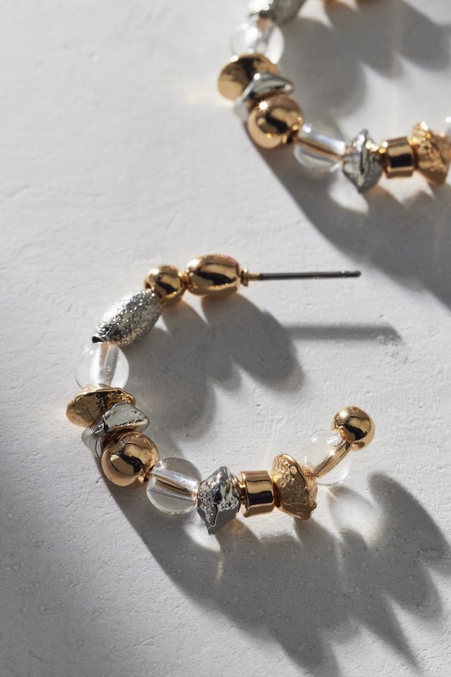 Mixed Metal Beaded Hoop Earring #1