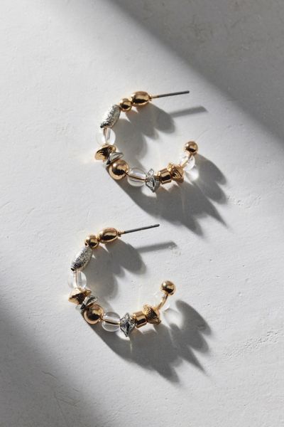 Mixed Metal Beaded Hoop Earring