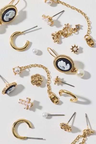 Urban Outfitters Sabrina Pearl Cameo Multi Earring Set In Gold, Women's At  In Gold
