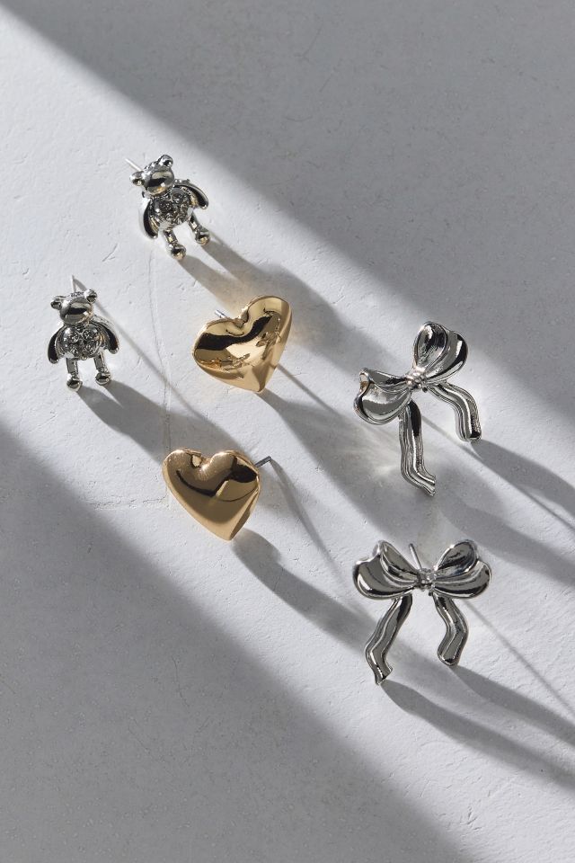 Ensemble de boucles d'oreilles en métal mixte Addy Hearts & Bows #1