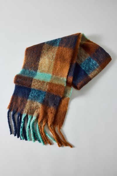 Long Woven Plaid Scarf