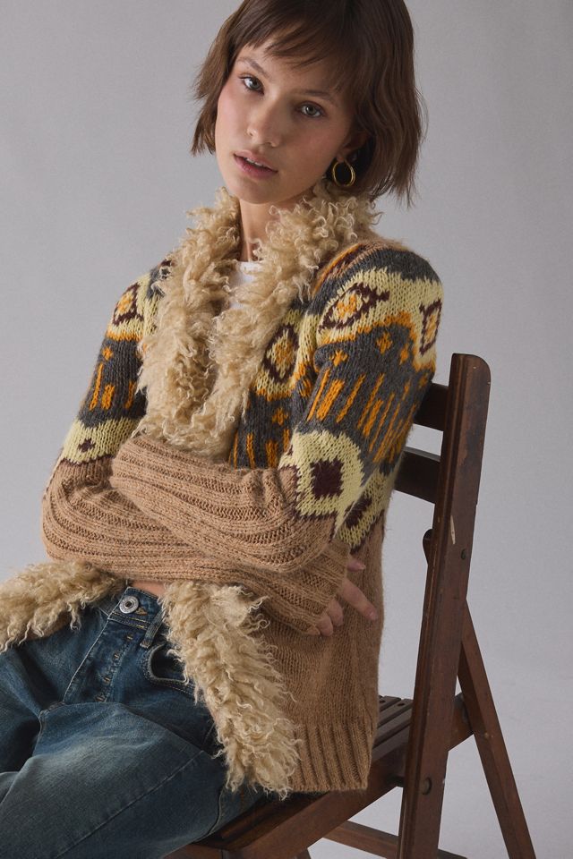 BDG Penny Patterned Knit Faux Fur Trim Cardigan #3