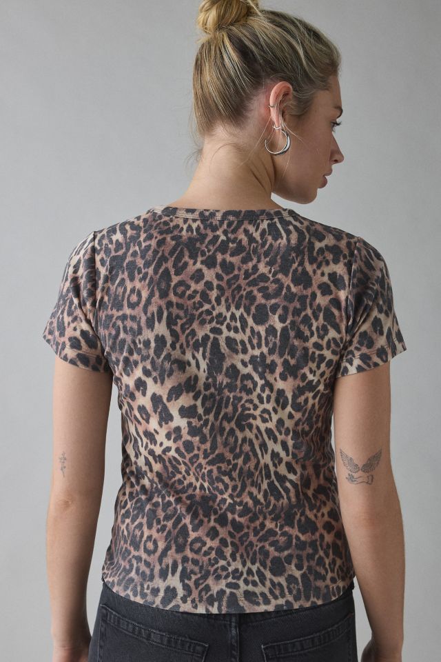 Lace Heart Applique Graphic Leopard Print Baby Tee #2