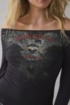 Mavericks Motorcycle Rhinestone Graphic Long Sleeve Off-The-Shoulder Tee