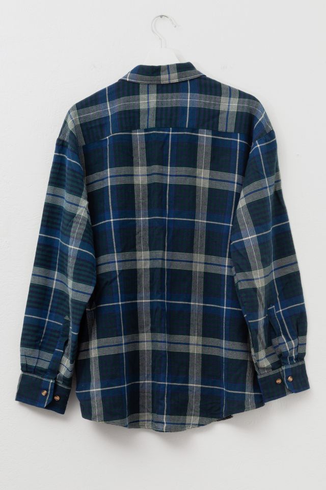 Vintage 1980s Blue White Distressed Plaid Button Up Work Shirt #2