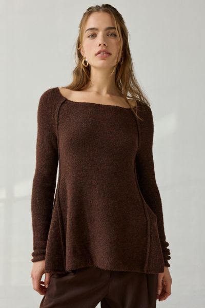 Bdg Angel Boatneck Fit-and-flare Tunic Sweater In Brown, Women's At Urban Outfitters In Burgundy