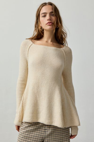 Bdg Angel Boatneck Fit-and-flare Tunic Sweater In Tan, Women's At Urban Outfitters In Neutral