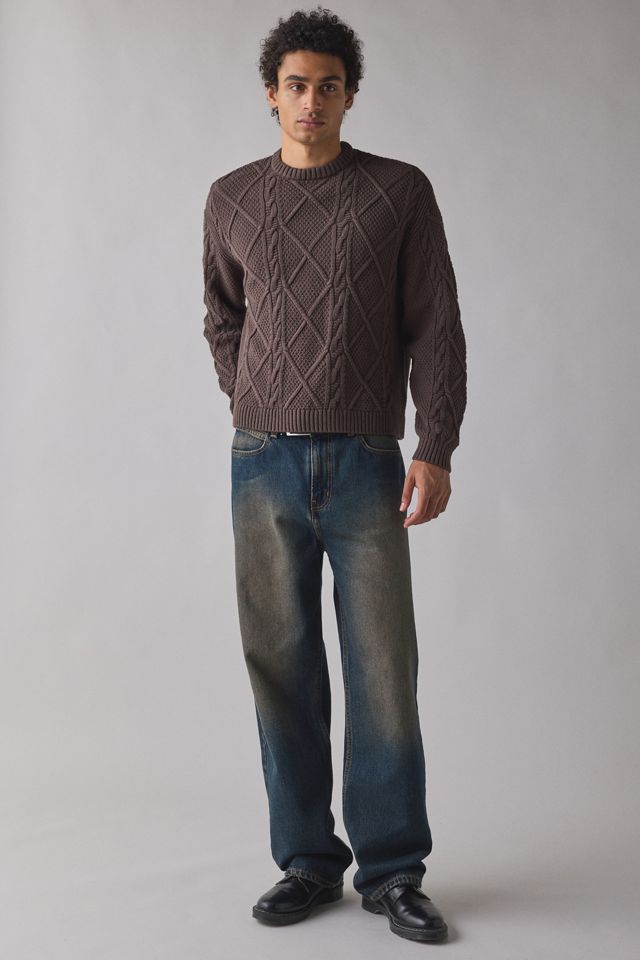 UO Kieran Cable Knit Boxy Crew Neck Sweater