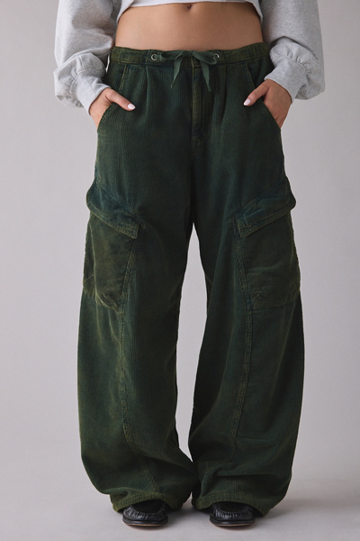 Bdg Station Cocoon Corduroy Baggy Barrel Leg Cargo Pant In Green, Women's At Urban Outfitters