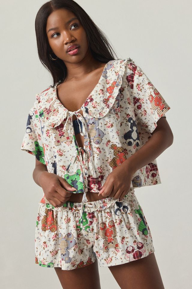 Out From Under Sweet Dreams Tie-Front Top + Micro Short PJ Set #1