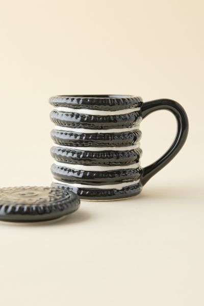 Urban Outfitters Sandwich Cookie Lidded Ceramic Mug In Off/black At  In Black
