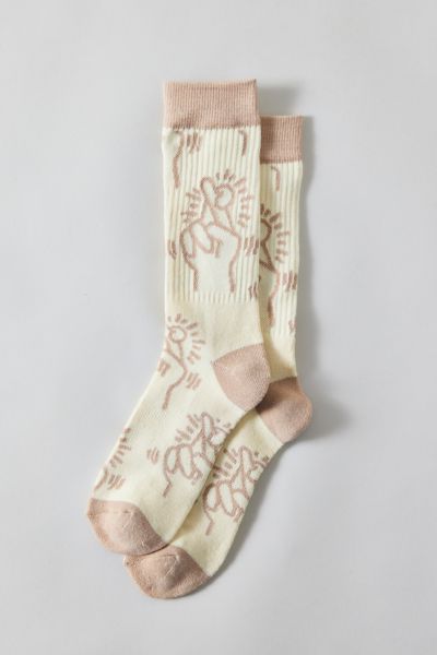 Urban Outfitters Keith Haring Crossed Fingers Crew Sock In Cream, Men's At  In White