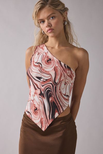 ReMADE By UO Remnants Swirl Asymmetric One Shoulder Top