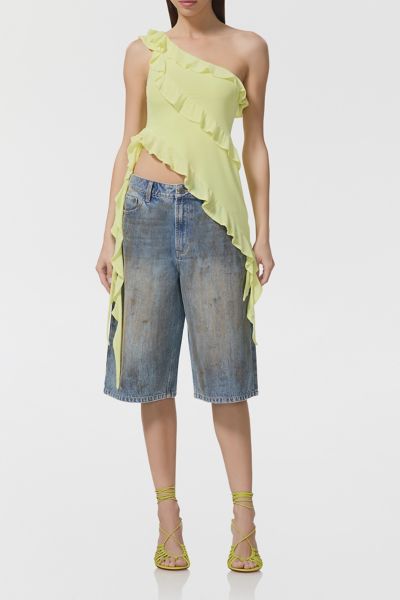 AFRM Sunny Lime Vivica Asymmetric Ruffle One-Shoulder Top