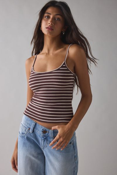 Lioness Carrie Striped Scoop Neck Cropped Cami In Wine, Women's At Urban Outfitters In Multi