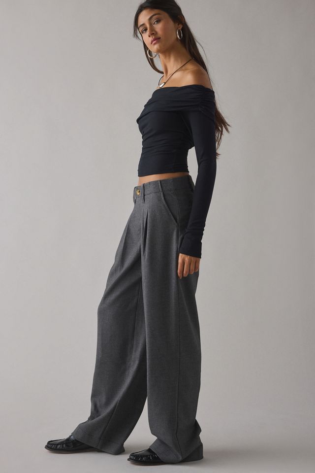 UO Cozy Twill Pleated Wide Leg Trouser #3