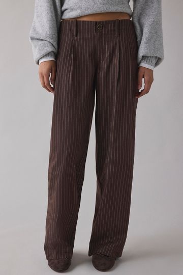 UO Cozy Twill Pleated Wide Leg Trouser
