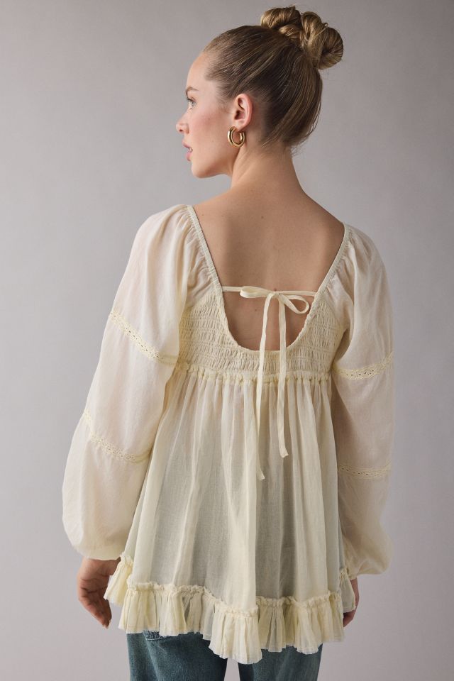 Kimchi Blue Delphine Lace Trim Long Sleeve Babydoll Tunic Top #1