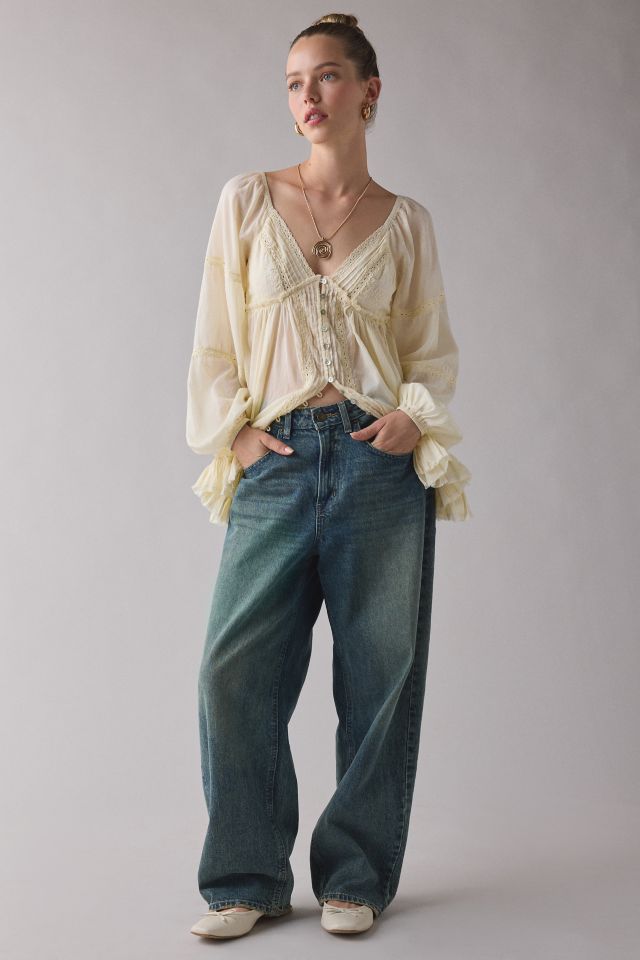 Kimchi Blue Delphine Lace Trim Long Sleeve Babydoll Tunic Top #2