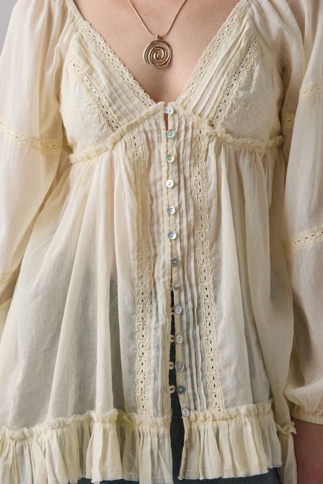 Kimchi Blue Delphine Lace Trim Long Sleeve Babydoll Tunic Top #3