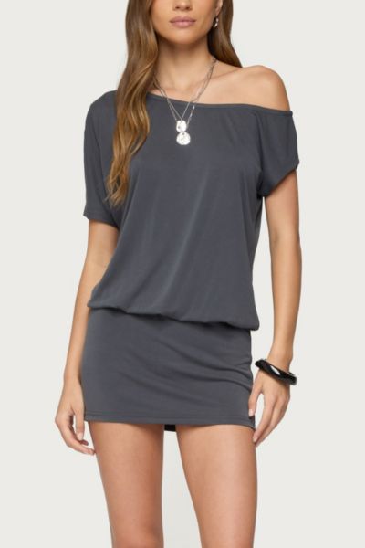 Edikted Sevie Off Shoulder Mini Dress In Dark/gray, Women's At Urban Outfitters