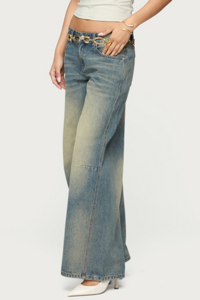 Edikted Fade Washed Low Rise Baggy Jean in Blue/Vintage/Washed, Women's at Urban Outfitters