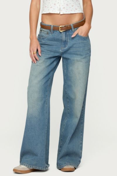 Edikted Graphic Vintage Washed Low Rise Jeans In Blue/vintage/washed, Women's At Urban Outfitters
