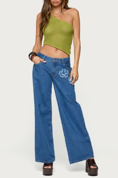 Edikted Daley Asymmetric One Shoulder Crochet Top