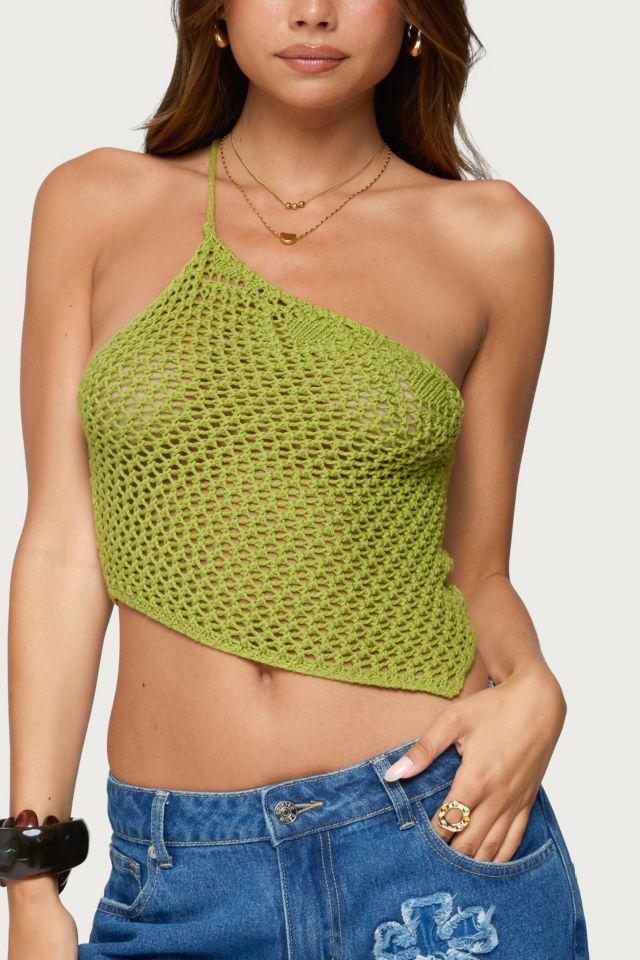 Edikted Daley Asymmetric One Shoulder Crochet Top #1