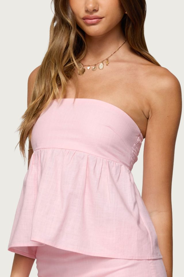 Edikted Avalai Linen Look Strapless Babydoll Top #2