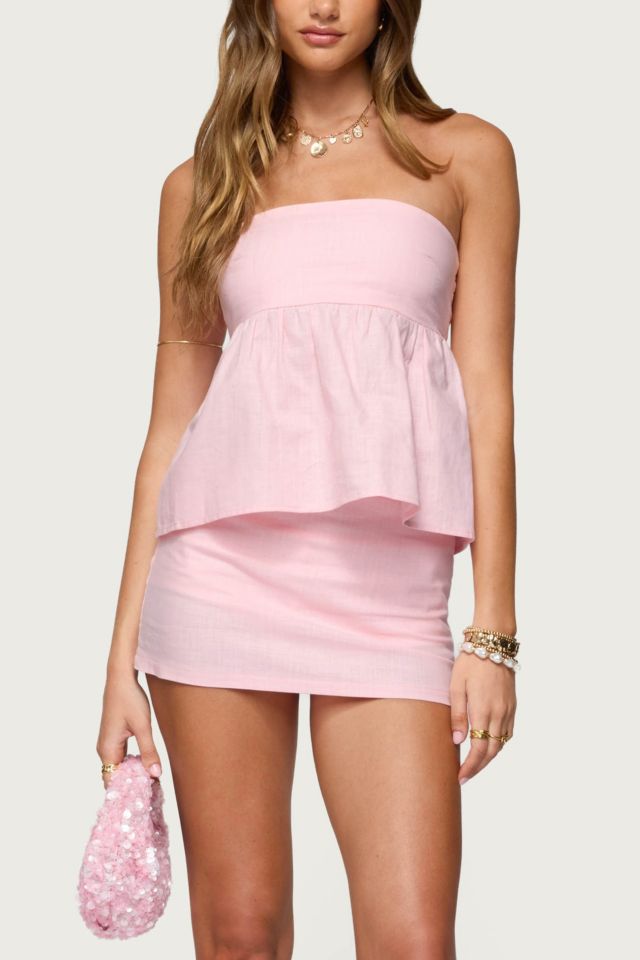 Edikted Avalai Linen Look Strapless Babydoll Top #3