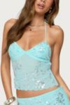 Edikted Nelley Backless Beaded Sequin Chiffon Top