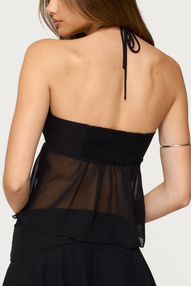 Edikted Jettie Sheer Chiffon Split Front Top #4
