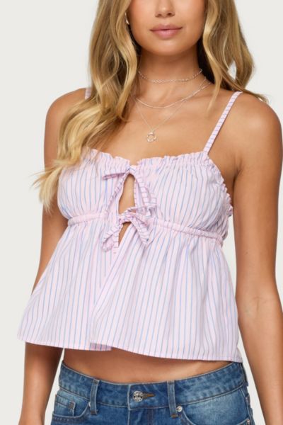 Edikted Avenley Stripe Tie Front Babydoll Camisole In Purple